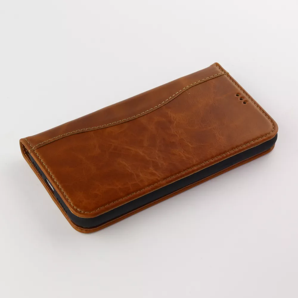 Hülle iPhone 11 Pro - Flip Fierre Shann Echtleder - Braun