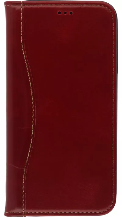 Fourre iPhone 12 / 12 Pro - Flip Fierre Shann cuir véritable - Rouge