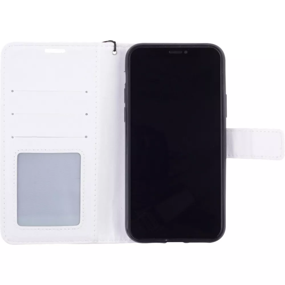 Fourre iPhone 15 - Premium Flip cuir lisse porte-cartes - Blanc