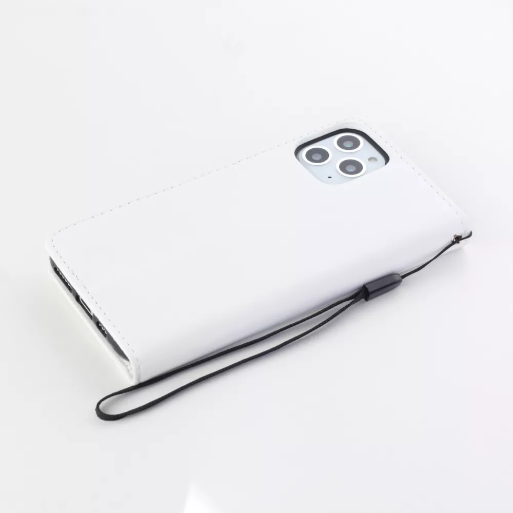 Fourre iPhone 15 - Premium Flip cuir lisse porte-cartes - Blanc