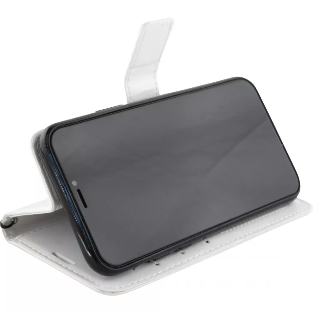 Fourre iPhone 15 - Premium Flip cuir lisse porte-cartes - Blanc