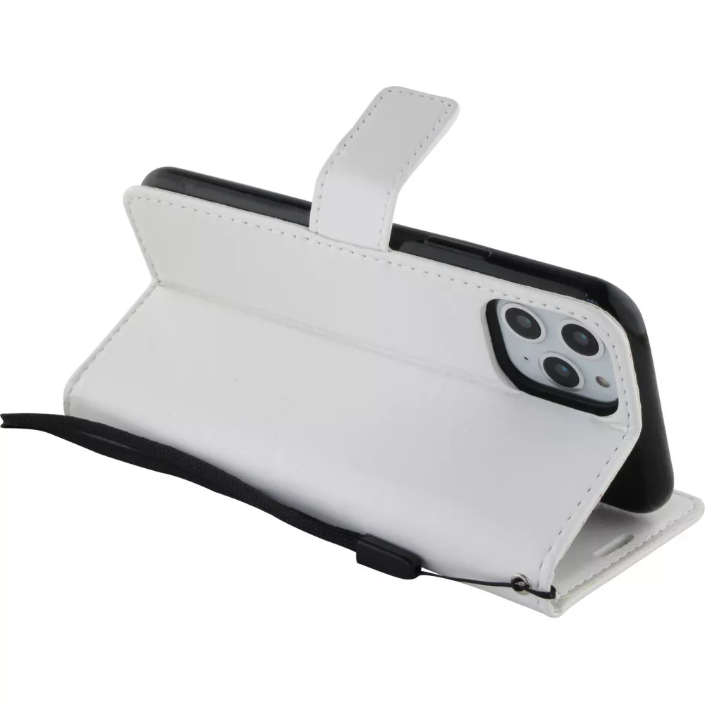 Fourre iPhone 15 - Premium Flip cuir lisse porte-cartes - Blanc
