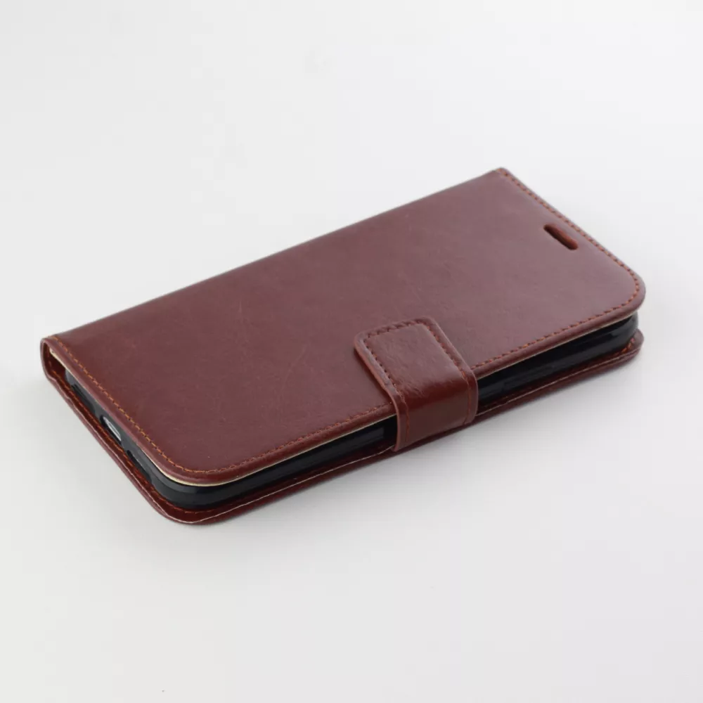 Fourre iPhone 16 Pro - Premium Flip cuir lisse porte-cartes - Brun
