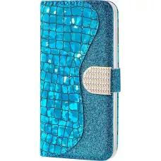 Fourre iPhone 11 - Flip Croco Strass  - Bleu