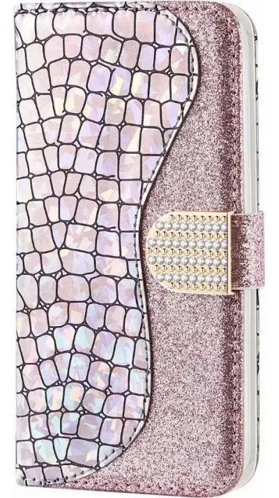 Hülle iPhone 11 Pro - Flip Croco Strass  - Rosa