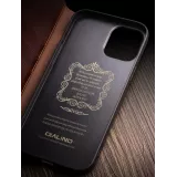 Fourre iPhone 12 / 12 Pro - Flip Qialino cuir véritable - Brun
