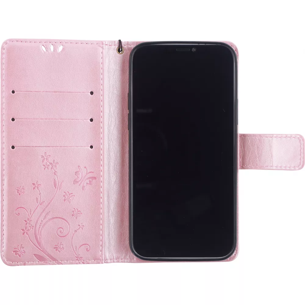 Fourre iPhone 12 / 12 Pro - Flip papillon Strass - Rose