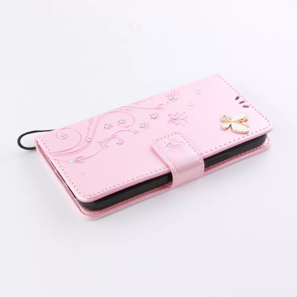 Fourre iPhone 12 / 12 Pro - Flip papillon Strass - Rose