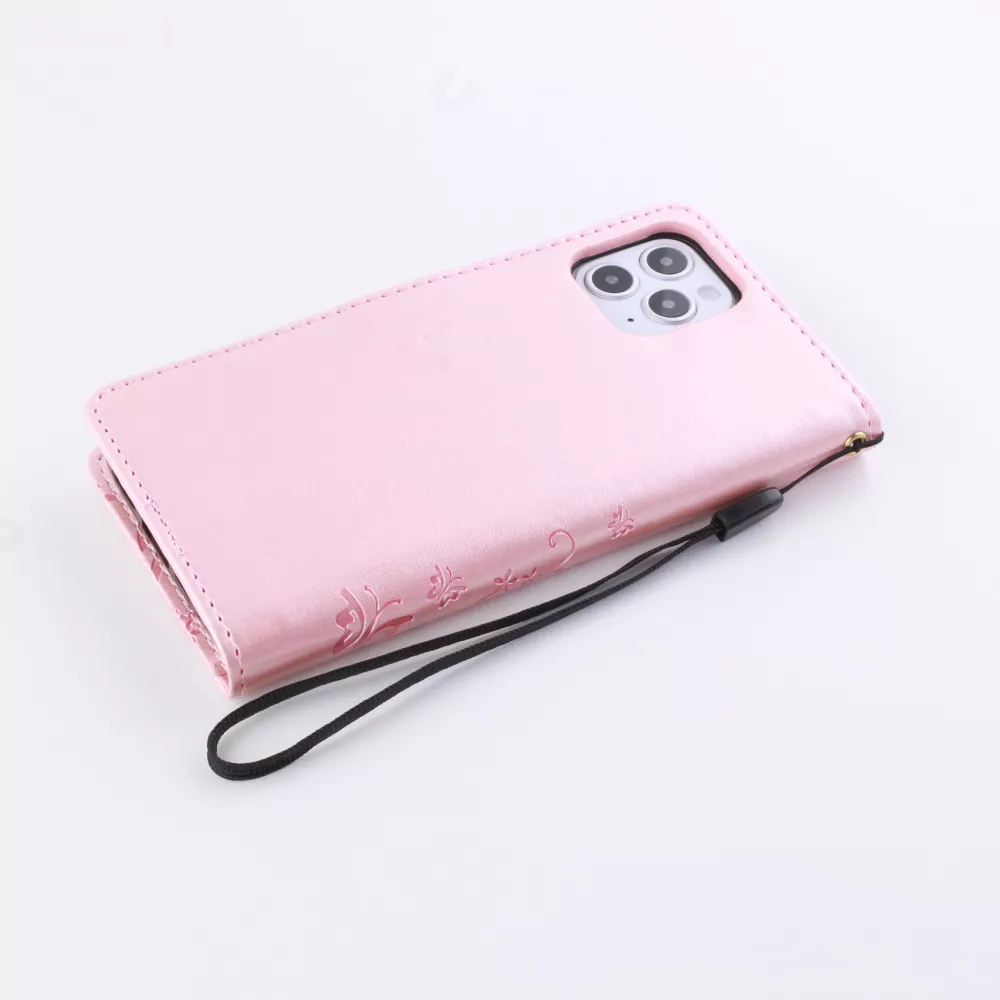 Fourre iPhone 12 / 12 Pro - Flip papillon Strass - Rose
