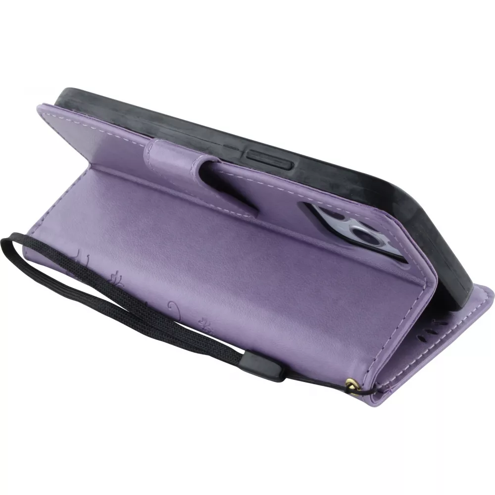 Fourre iPhone 12 / 12 Pro - Flip papillon Strass - Violet