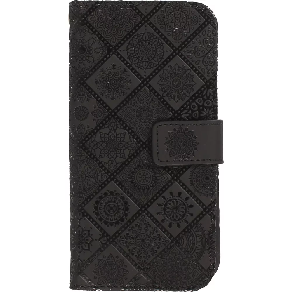Fourre iPhone 12 / 12 Pro - Premium Flip Wallet caoutchouc motif oriental avec fermeture aimantée - Noir