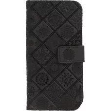 Fourre iPhone 12 / 12 Pro - Premium Flip Wallet caoutchouc motif oriental avec fermeture aimantée - Noir