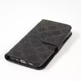 Fourre iPhone 12 / 12 Pro - Premium Flip Wallet caoutchouc motif oriental avec fermeture aimantée - Noir