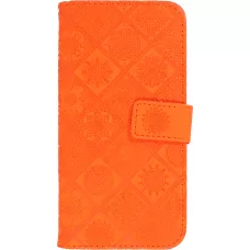Fourre iPhone 12 / 12 Pro - Premium Flip Wallet caoutchouc motif oriental avec fermeture aimantée - Orange
