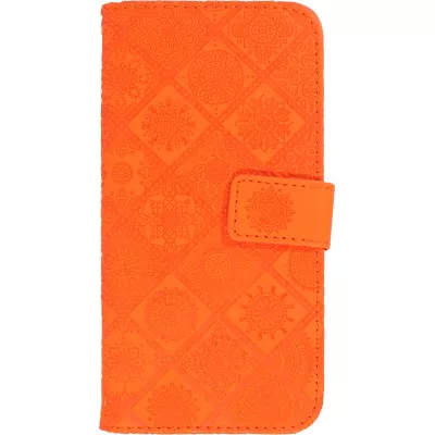 Fourre iPhone 12 / 12 Pro - Premium Flip Wallet caoutchouc motif oriental avec fermeture aimantée - Orange