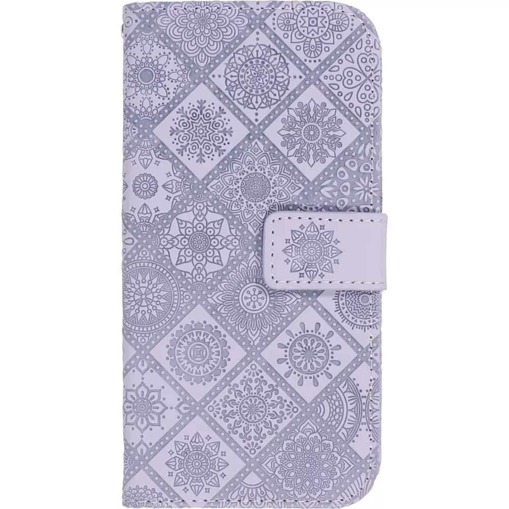Fourre iPhone 12 / 12 Pro - Premium Flip Wallet caoutchouc motif oriental avec fermeture aimantée - Violet clair