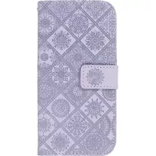 Fourre iPhone 12 / 12 Pro - Premium Flip Wallet caoutchouc motif oriental avec fermeture aimantée - Violet clair