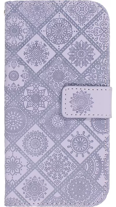Fourre iPhone 12 / 12 Pro - Premium Flip Wallet caoutchouc motif oriental avec fermeture aimantée - Violet clair