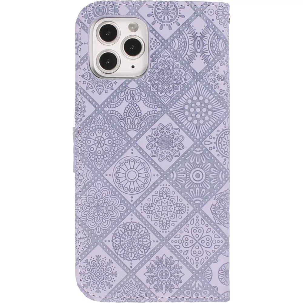 Fourre iPhone 12 / 12 Pro - Premium Flip Wallet caoutchouc motif oriental avec fermeture aimantée - Violet clair