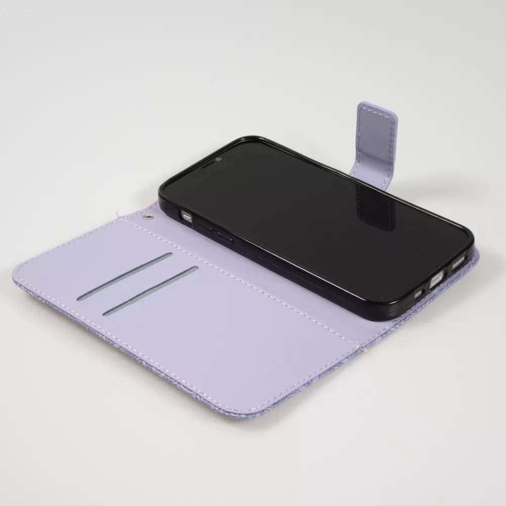 Fourre iPhone 12 / 12 Pro - Premium Flip Wallet caoutchouc motif oriental avec fermeture aimantée - Violet clair