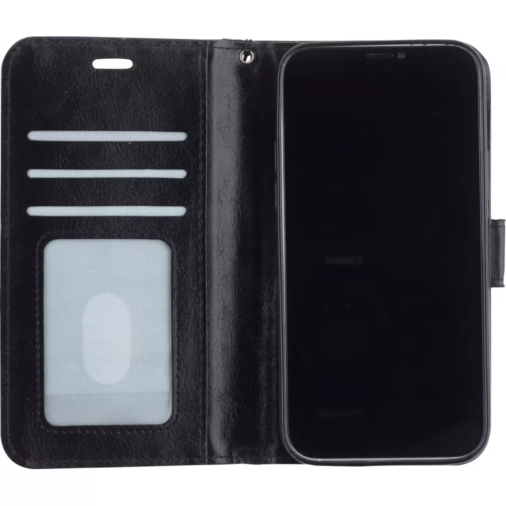 Fourre iPhone 12 / 12 Pro - Premium Flip cuir lisse porte-cartes - Noir