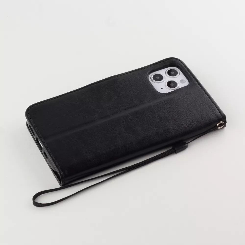 Fourre iPhone 12 / 12 Pro - Premium Flip cuir lisse porte-cartes - Noir