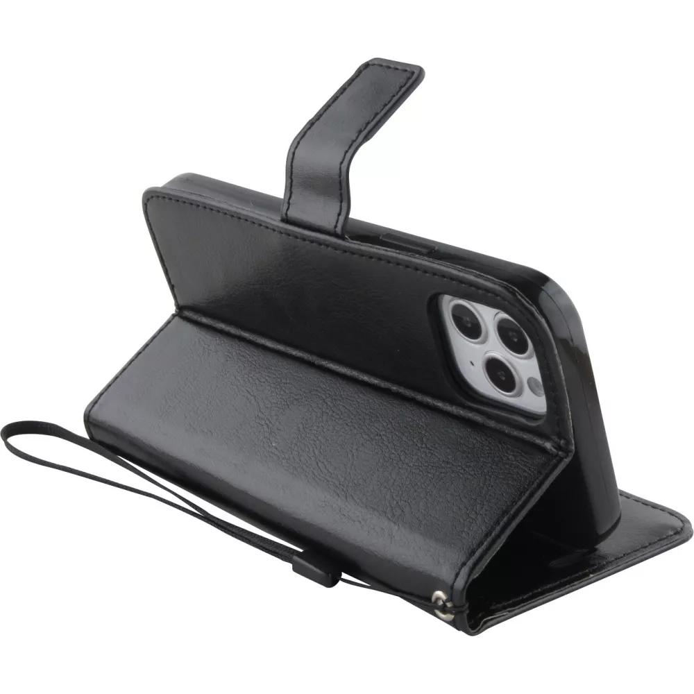 Fourre iPhone 12 / 12 Pro - Premium Flip cuir lisse porte-cartes - Noir