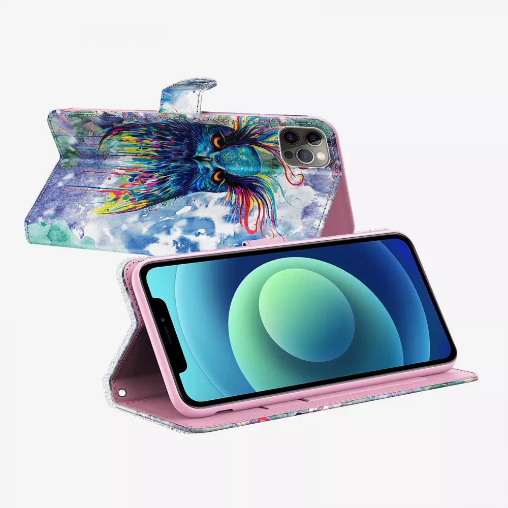 iPhone 15 Case Hülle - 3D Flip Bunte Eule