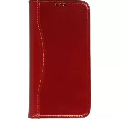 Fourre iPhone 15 - Flip Fierre Shann cuir véritable - Rouge