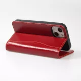 Fourre iPhone 15 - Flip Fierre Shann cuir véritable - Rouge