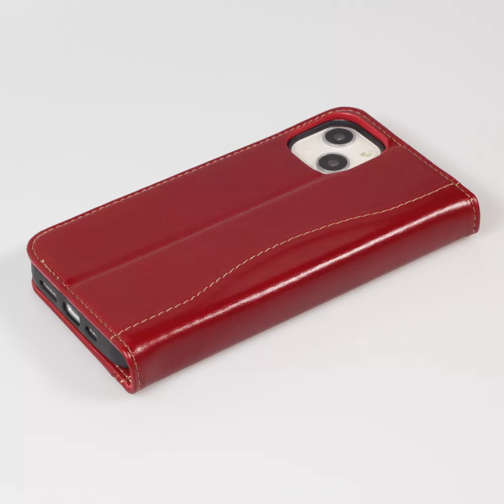 Fourre iPhone 15 - Flip Fierre Shann cuir véritable - Rouge