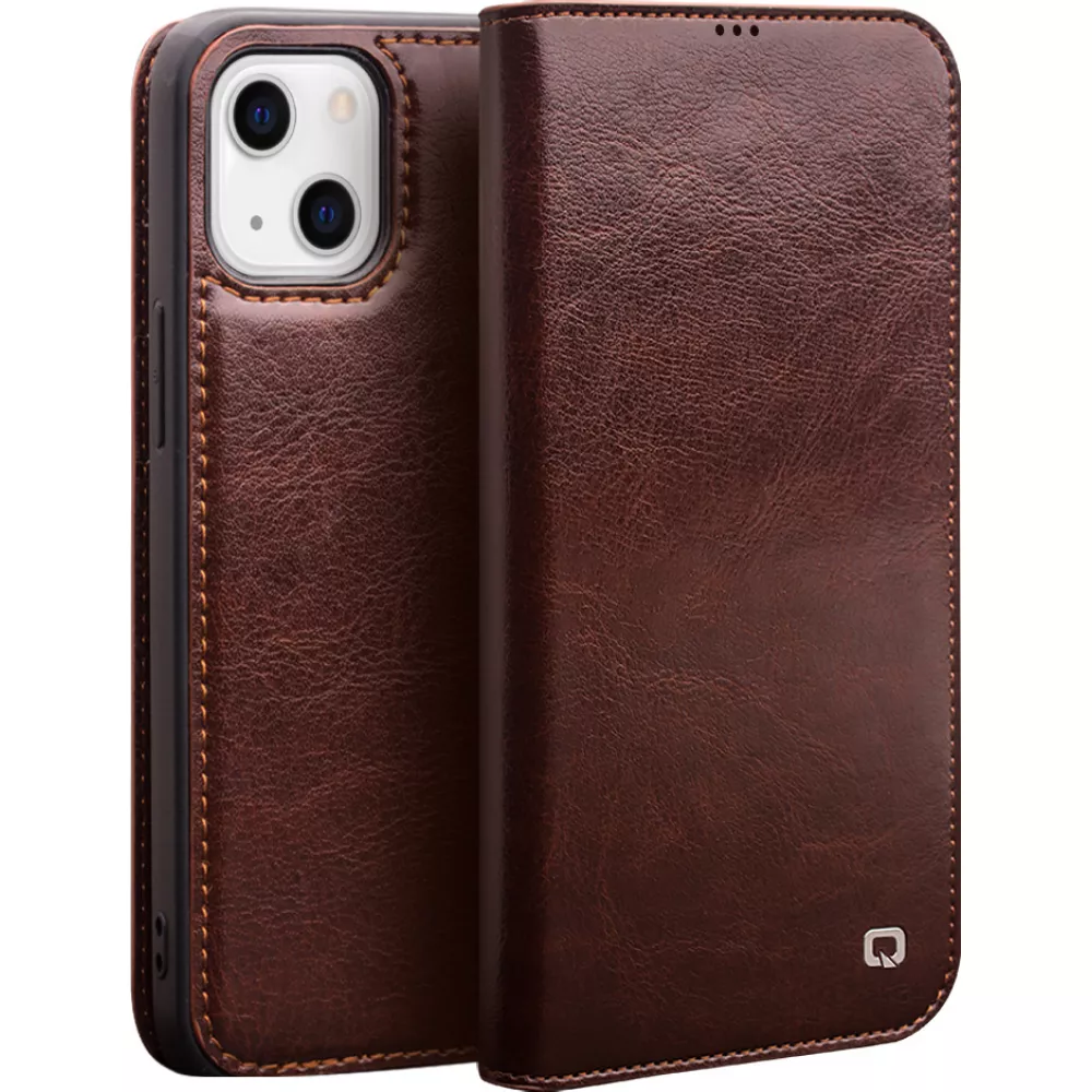 Fourre iPhone 11 - Flip Qialino cuir véritable - Brun