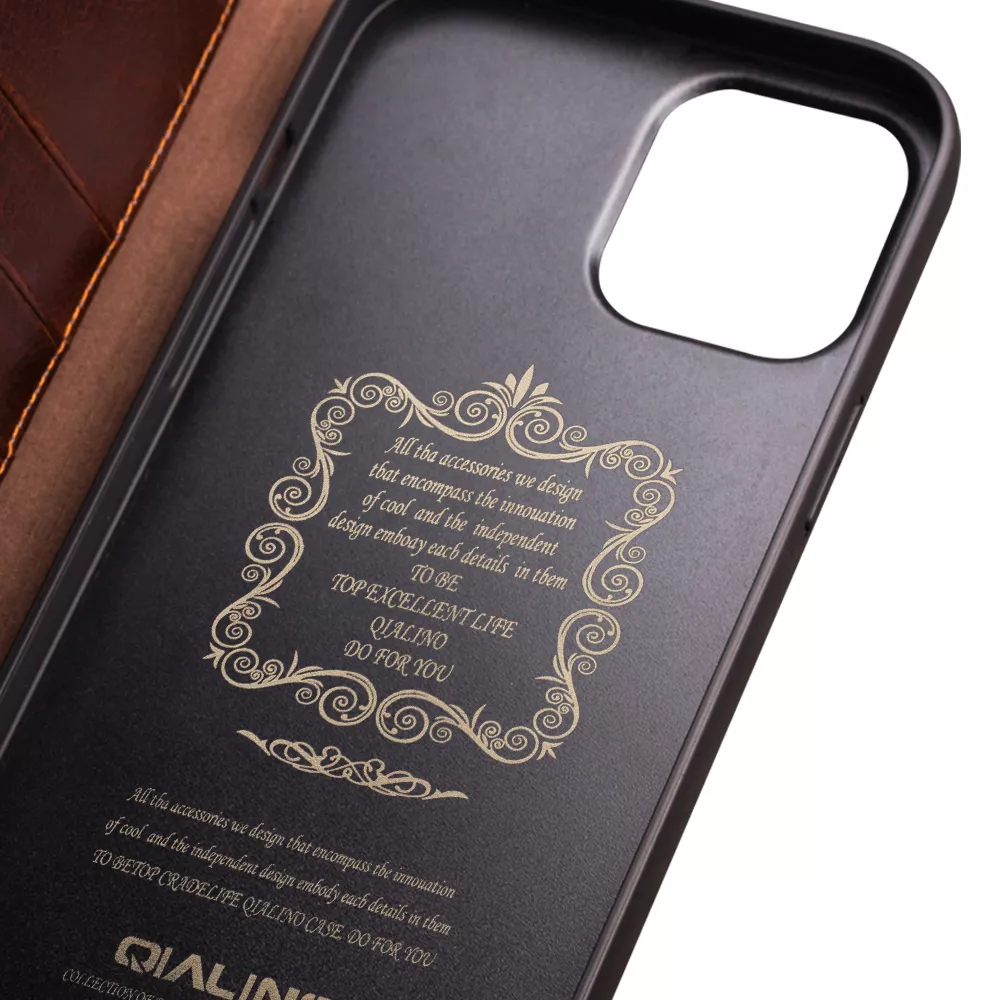 Fourre iPhone 11 - Flip Qialino cuir véritable - Brun
