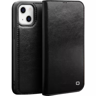 Fourre iPhone 14 Plus - Flip Qialino cuir véritable - Noir