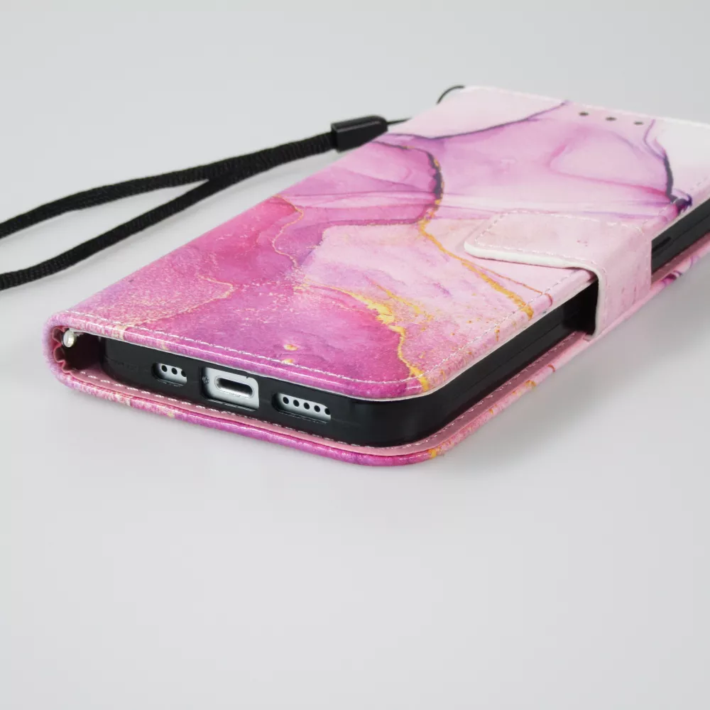 Fourre iPhone 13 - Flip Wallet Liquid Color avec fermeture à aimant - Purple Sunset