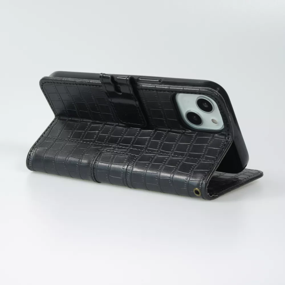 iPhone 13 Case Hülle - Flip Krokodil - Schwarz