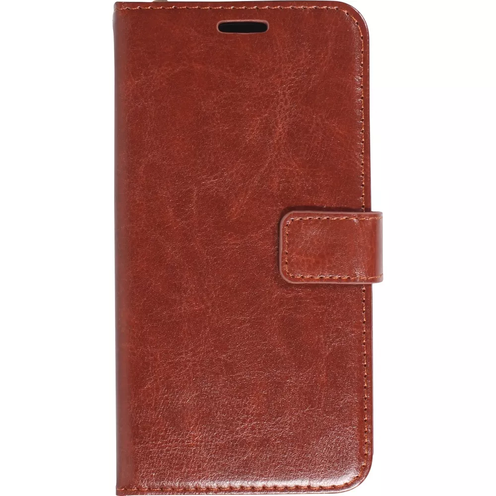 Fourre iPhone 15 - Premium Flip cuir lisse porte-cartes - Brun