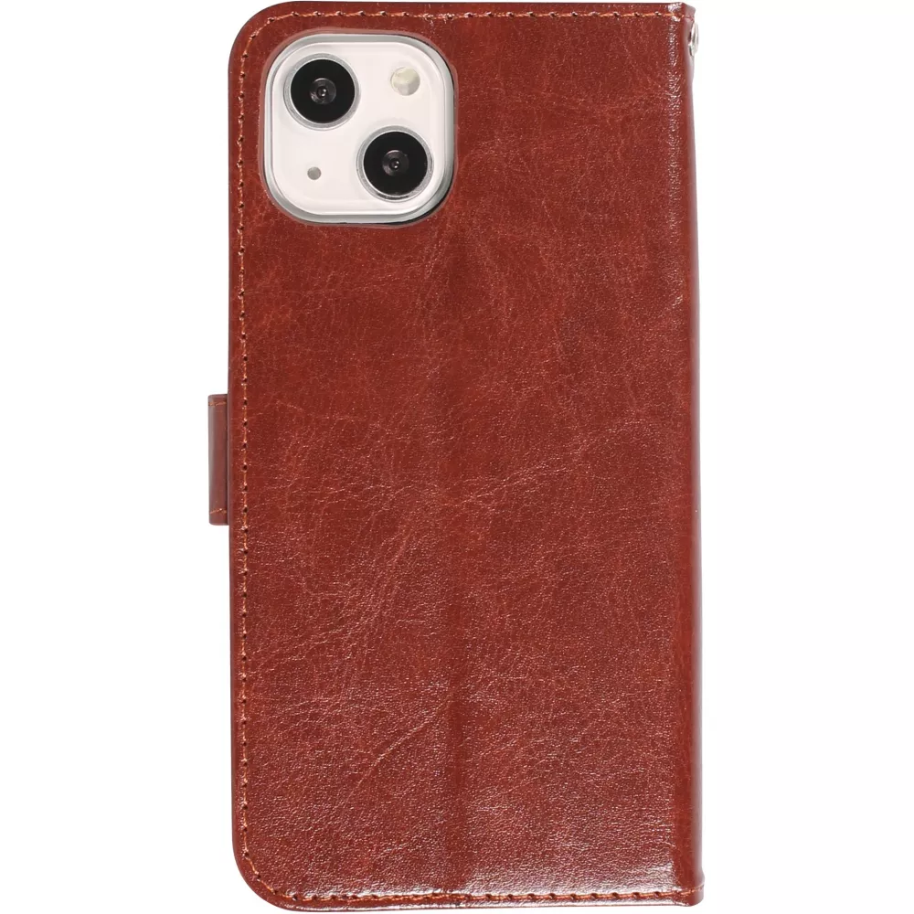 Fourre iPhone 15 - Premium Flip cuir lisse porte-cartes - Brun