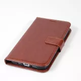 Fourre iPhone 15 - Premium Flip cuir lisse porte-cartes - Brun