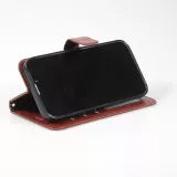 Fourre iPhone 15 - Premium Flip cuir lisse porte-cartes - Brun