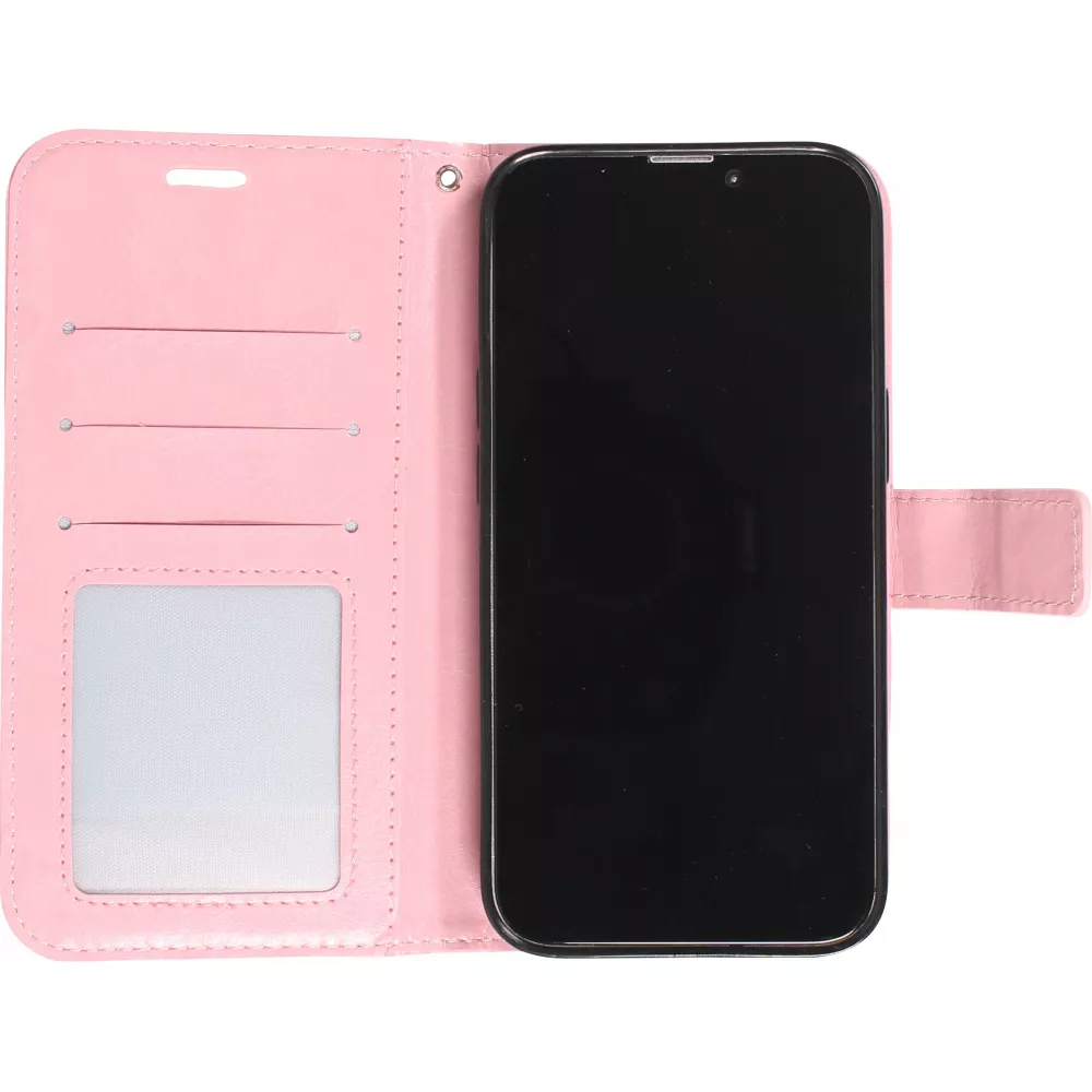 Fourre iPhone 15 - Premium Flip cuir lisse porte-cartes - Rose clair