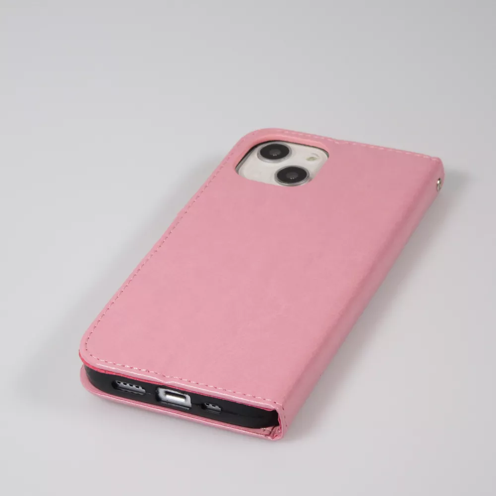 Fourre iPhone 15 - Premium Flip cuir lisse porte-cartes - Rose clair