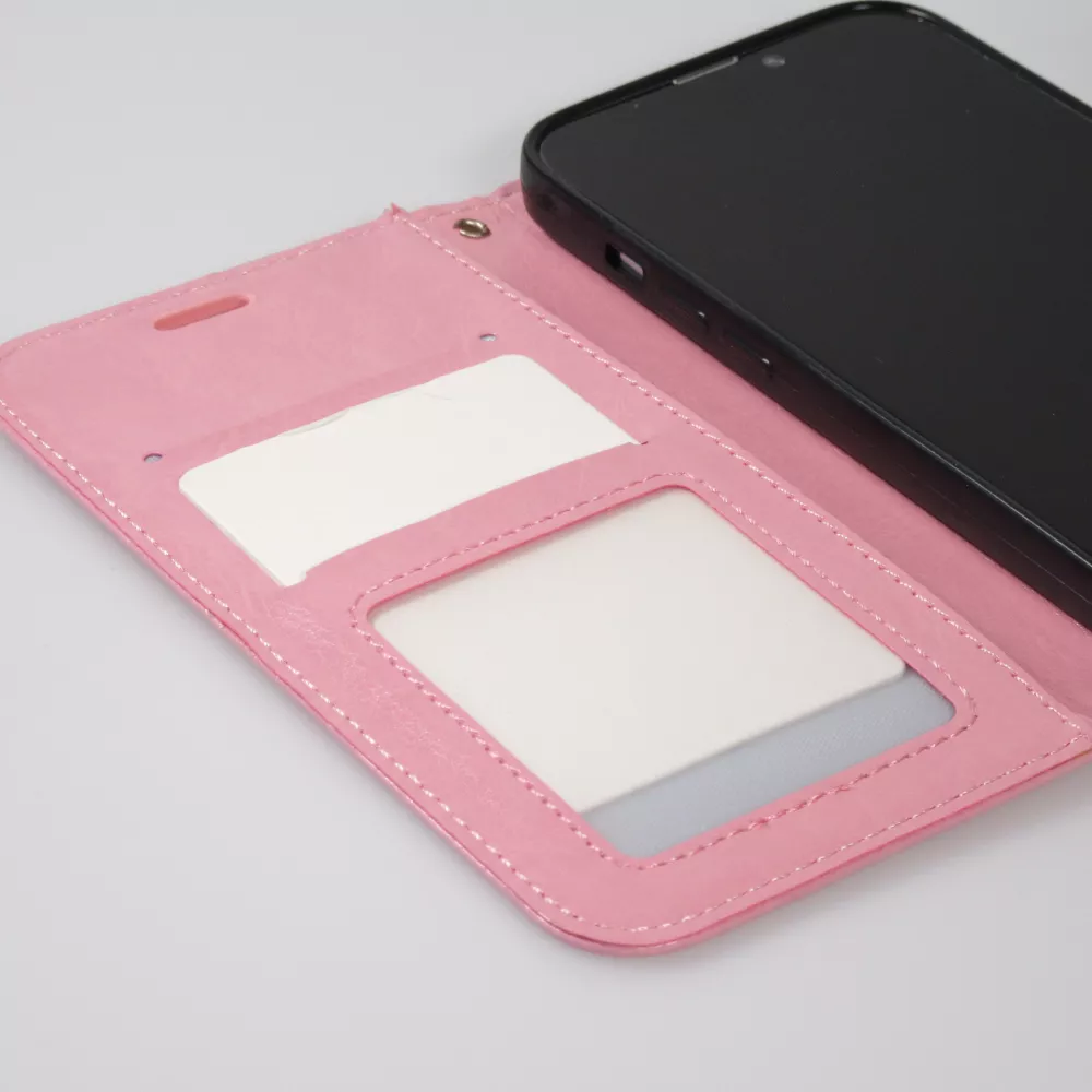Fourre iPhone 15 - Premium Flip cuir lisse porte-cartes - Rose clair