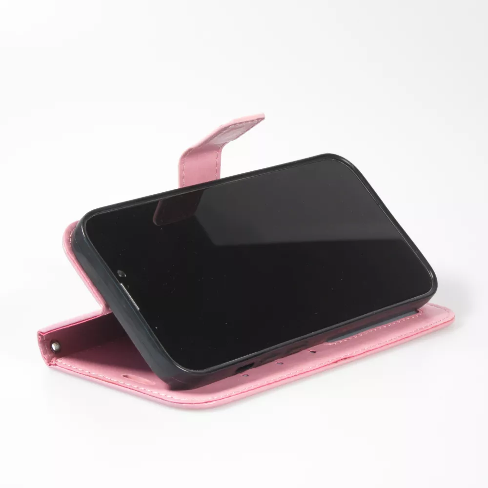 Fourre iPhone 15 - Premium Flip cuir lisse porte-cartes - Rose clair