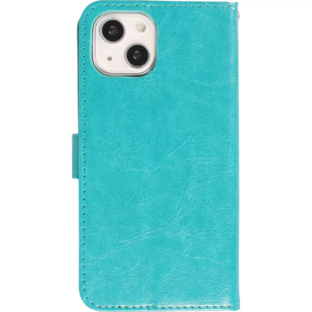 Fourre iPhone 15 - Premium Flip cuir lisse porte-cartes - Turquoise
