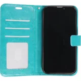 Fourre iPhone 15 - Premium Flip cuir lisse porte-cartes - Turquoise