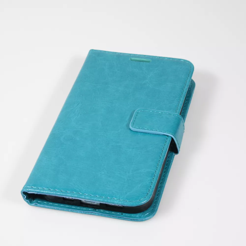 Fourre iPhone 15 - Premium Flip cuir lisse porte-cartes - Turquoise