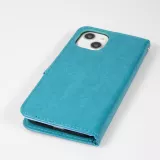 Fourre iPhone 15 - Premium Flip cuir lisse porte-cartes - Turquoise