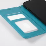 Fourre iPhone 15 - Premium Flip cuir lisse porte-cartes - Turquoise