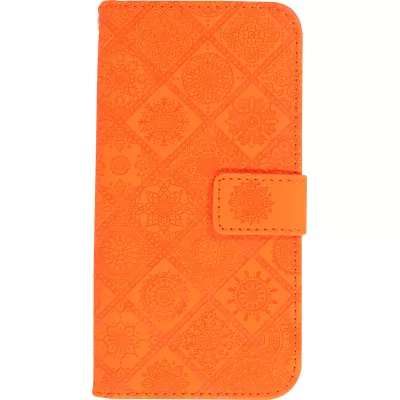 Fourre iPhone 13 - Premium Flip Wallet caoutchouc motif oriental avec fermeture aimantée - Orange